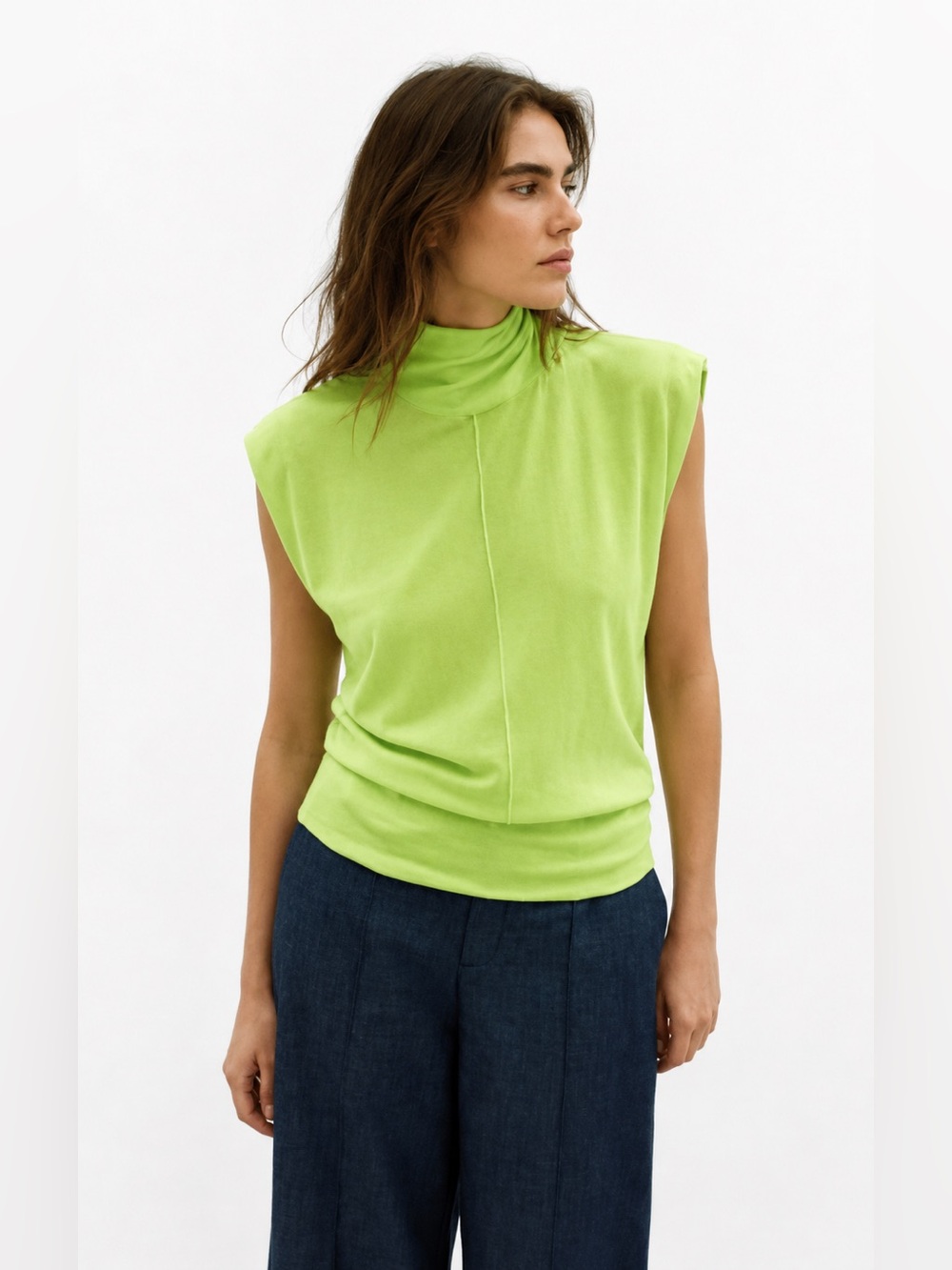 ZARA NWT Neon Lime Mock Neck Sleeveless Knit Top
